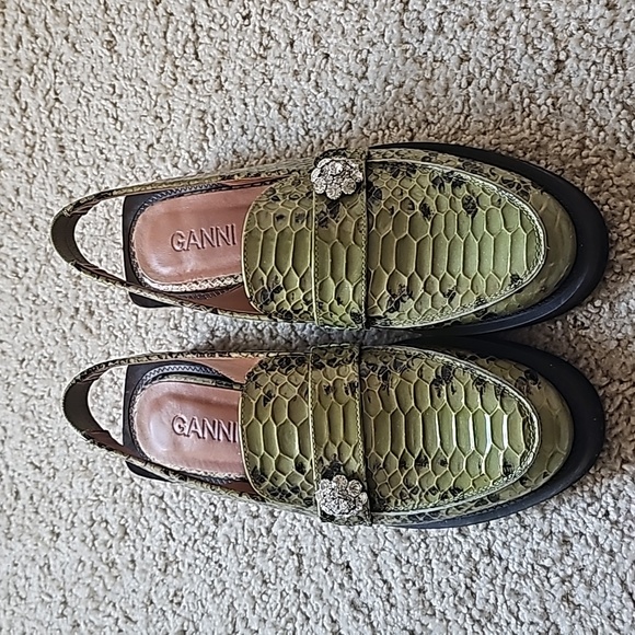 Ganni Patent Sling Back Mule Loafers - Picture 2 of 9